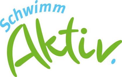 Logo mit dem Text "Schwimm Aktiv" in blauen und gr&uuml;nen Buchstaben auf wei&szlig;em Hintergrund.