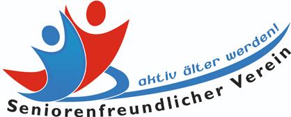 Logo eines Seniorenvereins mit zwei stilisierten, farbigen Figuren in Blau und Rot, Slogan &bdquo;aktiv &auml;lter werden!&rdquo;.