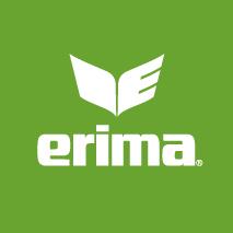 Logo der Marke &bdquo;erima&ldquo; in Wei&szlig; auf gr&uuml;nem Hintergrund, mit stilisierten Fl&uuml;geln und Schriftzug.