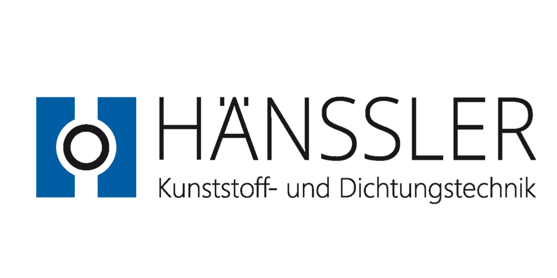 Logo der Firma HÄNSSLER für Kunststoff- und Dichtungstechnik in blau und schwarz auf weißem Hintergrund.