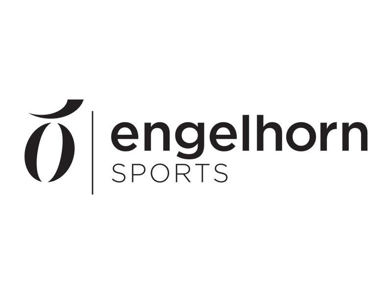 Logo von engelhorn SPORTS, bestehend aus stilisierten Buchstaben und einer grafischen Darstellung in Schwarz auf weißem Hintergrund.