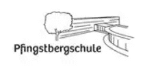 Skizze eines Schulgebäudes mit Baum und geschwungener Zufahrt, beschriftet mit „Pfingstbergschule“.
