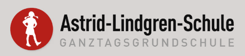 Logo der Astrid-Lindgren-Schule mit rotem Symbol einer Figur und dem Schriftzug „Ganztagsgrundschule“.