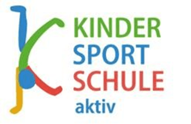Logo der Kindersportschule mit bunten, spielerischen Buchstaben und einer stilisierten, turnenden Figur.