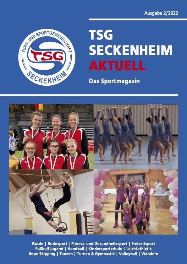 Cover des Sportmagazins "TSG Seckenheim Aktuell" mit Bildern von Sportteams und Aktivit&auml;ten.