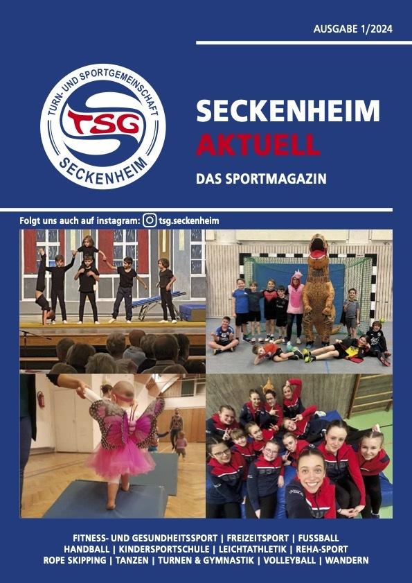 Cover des Sportmagazins &bdquo;Seckenheim Aktuell&ldquo; mit Fotos von Sportaktivit&auml;ten und Kindern in verschiedenen Szenen.